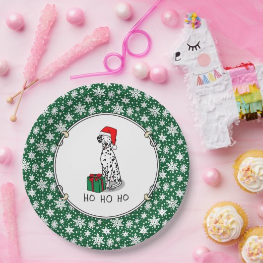 Assiettes En Carton Noël Santa Hat Chien dalmate (noir 1) mignonne (Fête)