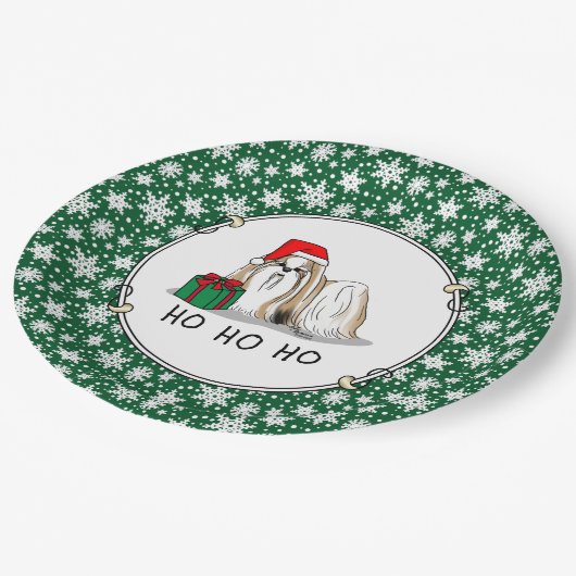 Assiettes En Carton Noël Santa Hat Chih Tzu (blanc tan) Chien mignonne (Angle)