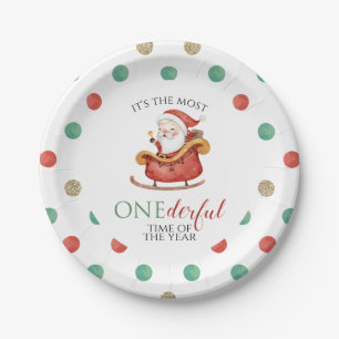 Assiettes En Carton Noël Santa Onederful Premier Anniversaire Papier P