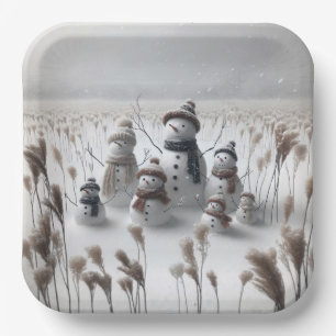 Assiettes En Carton Noël Snowman Famille À La Campagne