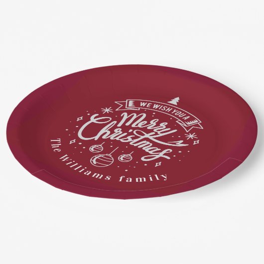 Assiettes En Carton Noël Souhaite Monogramme Plaque en papier (Angle)