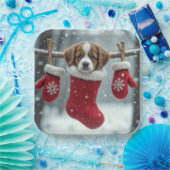 Assiettes En Carton Noël St. Bernard Puppy dans une réserve rouge (Fête)