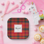 Assiettes En Carton Noël Tartan Plaid Nom de famille Année (Fête)