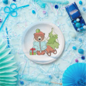 Assiettes En Carton Noël Teddy Bear Couple avec cadeau (Fête)