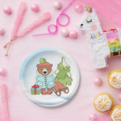 Assiettes En Carton Noël Teddy Bear Couple avec cadeau (Fête)