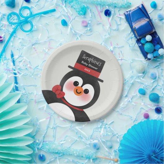 Assiettes En Carton Noël Tuxedo Penguin Baby shower personnalisé (Fête)