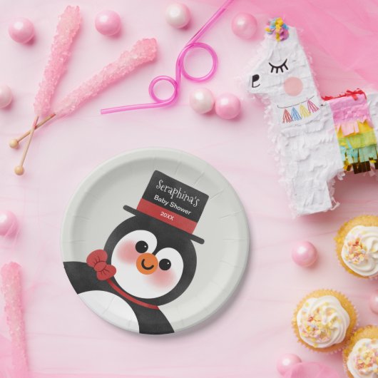 Assiettes En Carton Noël Tuxedo Penguin Baby shower personnalisé (Fête)