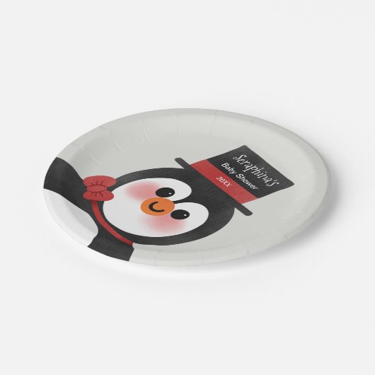 Assiettes En Carton Noël Tuxedo Penguin Baby shower personnalisé (Angle)