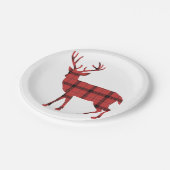 Assiettes En Carton Noël Vacances Cerf Rouge Tartan Motif (Angle)