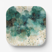 Assiettes En Carton Noël Vert Or Blanc Arbres (Recto)