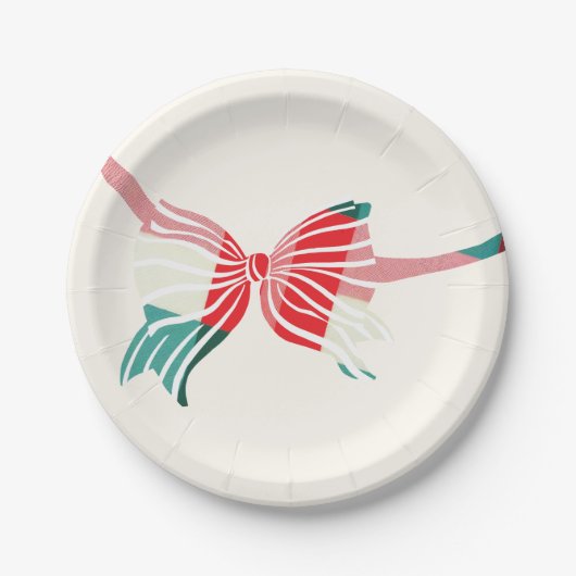 Assiettes En Carton Noël Vert & Rouge Plaid Lié Avec Bow Holiday (Devant)