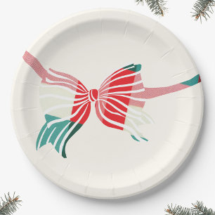 Assiettes En Carton Noël Vert & Rouge Plaid Lié Avec Bow Holiday