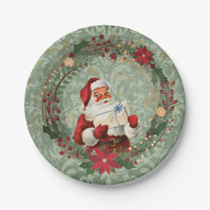 Assiettes En Carton Noël vintage Père Noël et guirlande