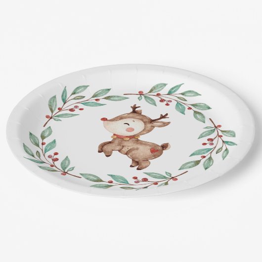 Assiettes En Carton Noëls rennes Premier Anniversaire Plaque Papier (Angle)