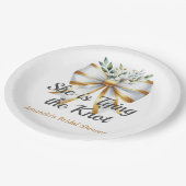 Assiettes En Carton Noeud Blanc Ruban Floral Thème de Réception de Mar (Angle)