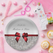 Assiettes En Carton Nœud de mariage rouge à paillettes argentées perso (Fête)