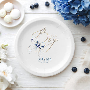Assiettes En Carton Nœud papillon bleu marine C'est un garçon Baby Sho