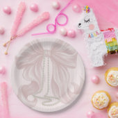 Assiettes En Carton Nœud rayé rose et collier de perles (Fête)