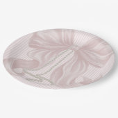Assiettes En Carton Nœud rayé rose et collier de perles (Angle)