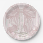 Assiettes En Carton Nœud rayé rose et collier de perles (Devant)
