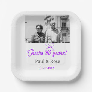 Assiettes En Carton Nœud violet pour les 60 ans d'anniversaire de mari
