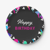 Assiettes En Carton Noir 80s Motif Plaque papier d'anniversaire (Devant)
