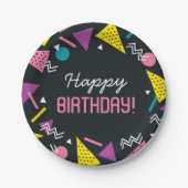 Assiettes En Carton Noir 80s Motif Plaque papier d'anniversaire (Devant)