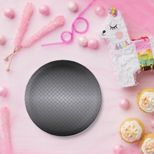 Assiettes En Carton Noir à gris Diamondplate Acier Look Art (Fête)