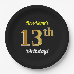 Assiettes En Carton Noir, anniversaire d'or de Faux 13ème + Nom fait