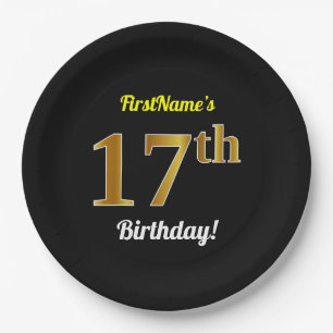 Assiettes En Carton Noir, anniversaire d'or de Faux 17ème + Nom fait