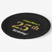 Assiettes En Carton Noir, anniversaire d'or de Faux 25ème + Nom fait (Angle)
