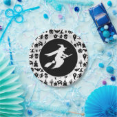 Assiettes En Carton Noir avec Halloween sorcière blanche (Fête)