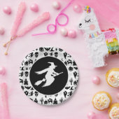 Assiettes En Carton Noir avec Halloween sorcière blanche (Fête)