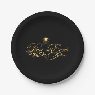 Assiettes En Carton Noir avec Ornate Gold Peace sur la Terre Plaques p