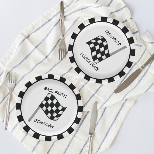 Assiettes En Carton Noir Blanc À damiers Drapeau Race Nom