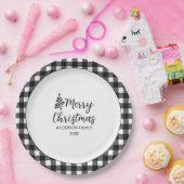 Assiettes En Carton Noir & Blanc Buffalo Plaid Minimale Noël (Fête)