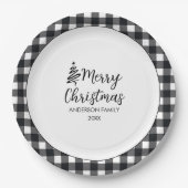 Assiettes En Carton Noir & Blanc Buffalo Plaid Minimale Noël (Devant)