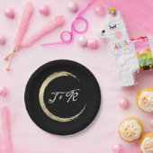 Assiettes En Carton Noir Blanc Cercle Monogramme Initiales minimes (Fête)