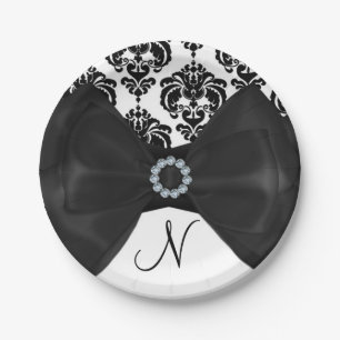Assiettes En Carton Noir & blanc Damask Boule de boule Glam Sweet 16 P