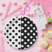 Assiettes En Carton Noir Blanc demi-couleur fractionné en Pois Inverse (Fête)