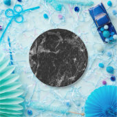 Assiettes En Carton Noir blanc et marbre d'argent Glam moderne (Fête)