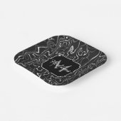 Assiettes En Carton Noir blanc gris damas tourbillons abstraits Monogr (Angulaire)