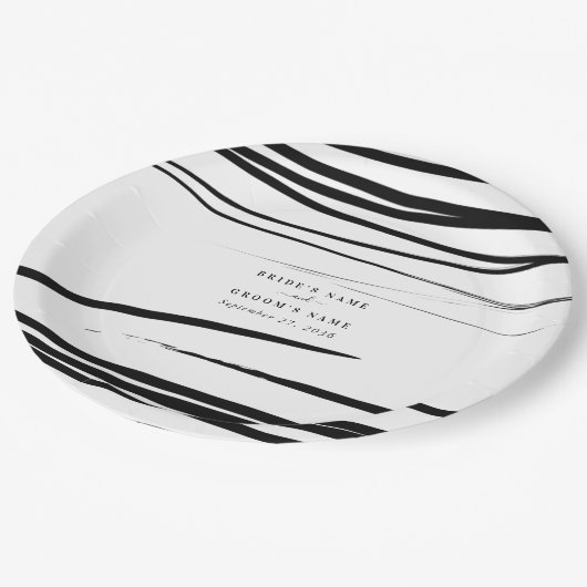 Assiettes En Carton Noir blanc moderne Abstrait mariage Faveur (Angle)