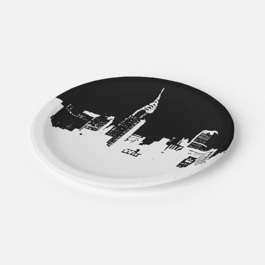 Assiettes En Carton Noir Blanc New York Skyline Pop Art (Angle)