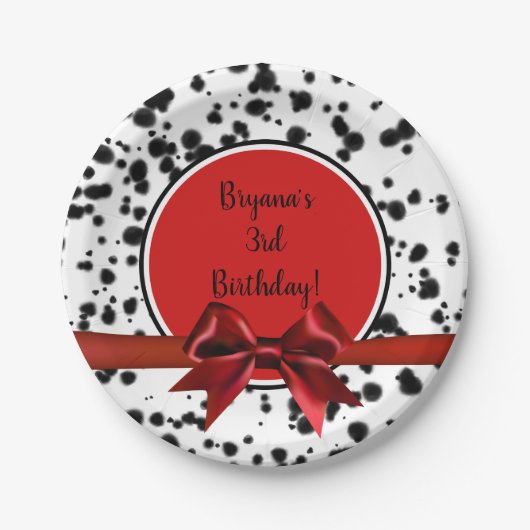 Assiettes En Carton Noir Blanc Rouge Bow Dalmatie Spots Anniversaire (Devant)