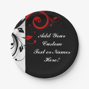Assiettes En Carton Noir Blanc Rouge Inverse Swirl Personnalisé