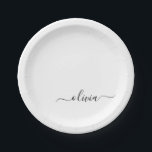 Assiettes En Carton Noir Blanc Script Monogramme Nom Moderne<br><div class="desc">Monogramme blanc et noir Ajoutez votre propre nom Plaques de partie de script. Cela rend le cadeau parfait pour 16 ans,  mariage,  douche nuptiale,  anniversaire,  baby shower ou bachelorette pour quelqu'un qui aime le luxe glam et les styles chic.</div>