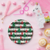 Assiettes En Carton Noir Blanc Stripes Neiges Rouge Vert Arbres (Fête)