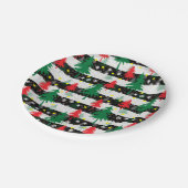 Assiettes En Carton Noir Blanc Stripes Neiges Rouge Vert Arbres (Angle)