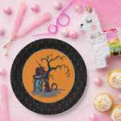 Assiettes En Carton Noir Boarder Chats Noirs Tombstone Tree Halloween (Fête)